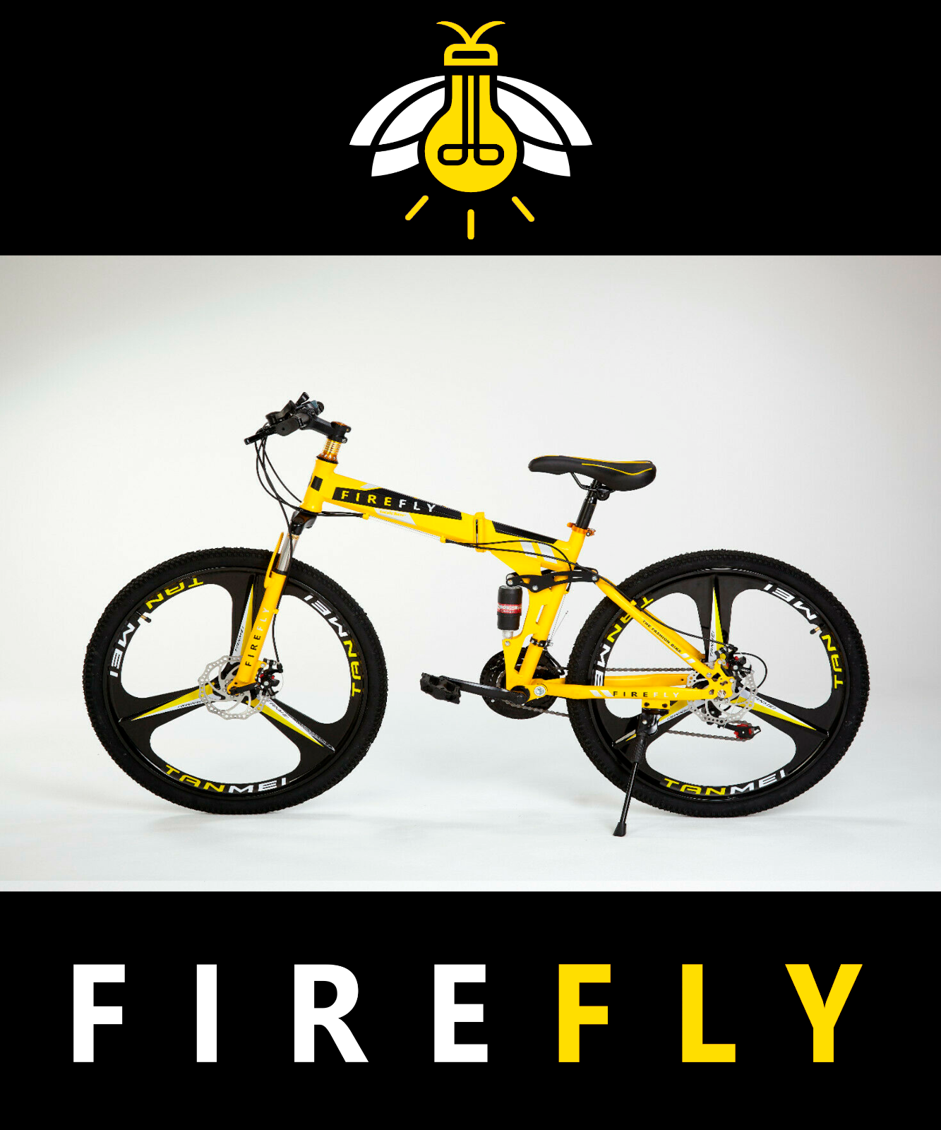 Full Suspension FIREFLY Folding Mountain Bike Bicycle 3 Spoke - YELLOW - Folding Bikes 4U