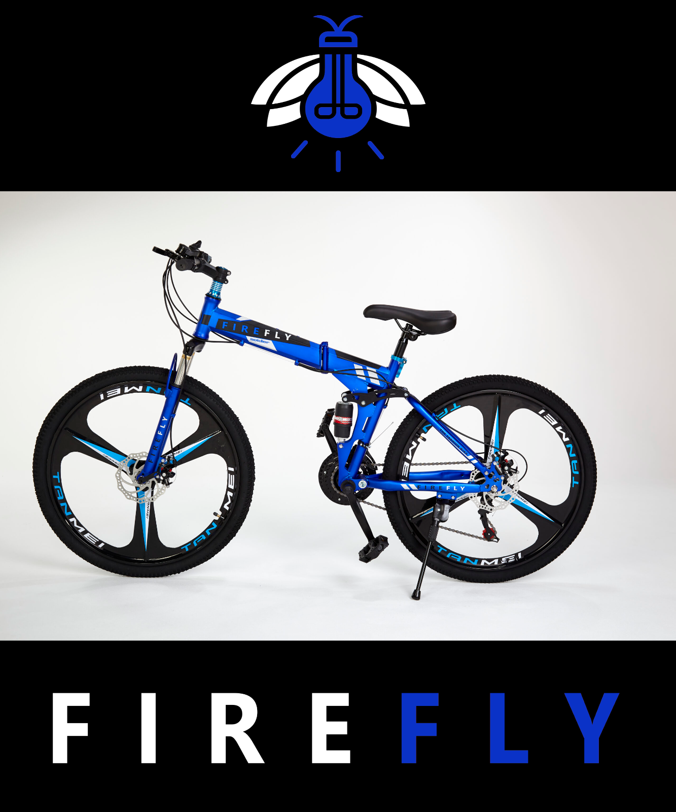 Full Suspension FIREFLY Folding Mountain Bike Bicycle 3 Spoke - BLUE - Folding Bikes 4U