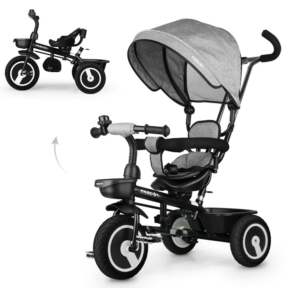 Fascol 4-in-1 Baby Tricycle Folding Stroller Kids Trike Detachable with Canopy - Folding Bikes 4U
