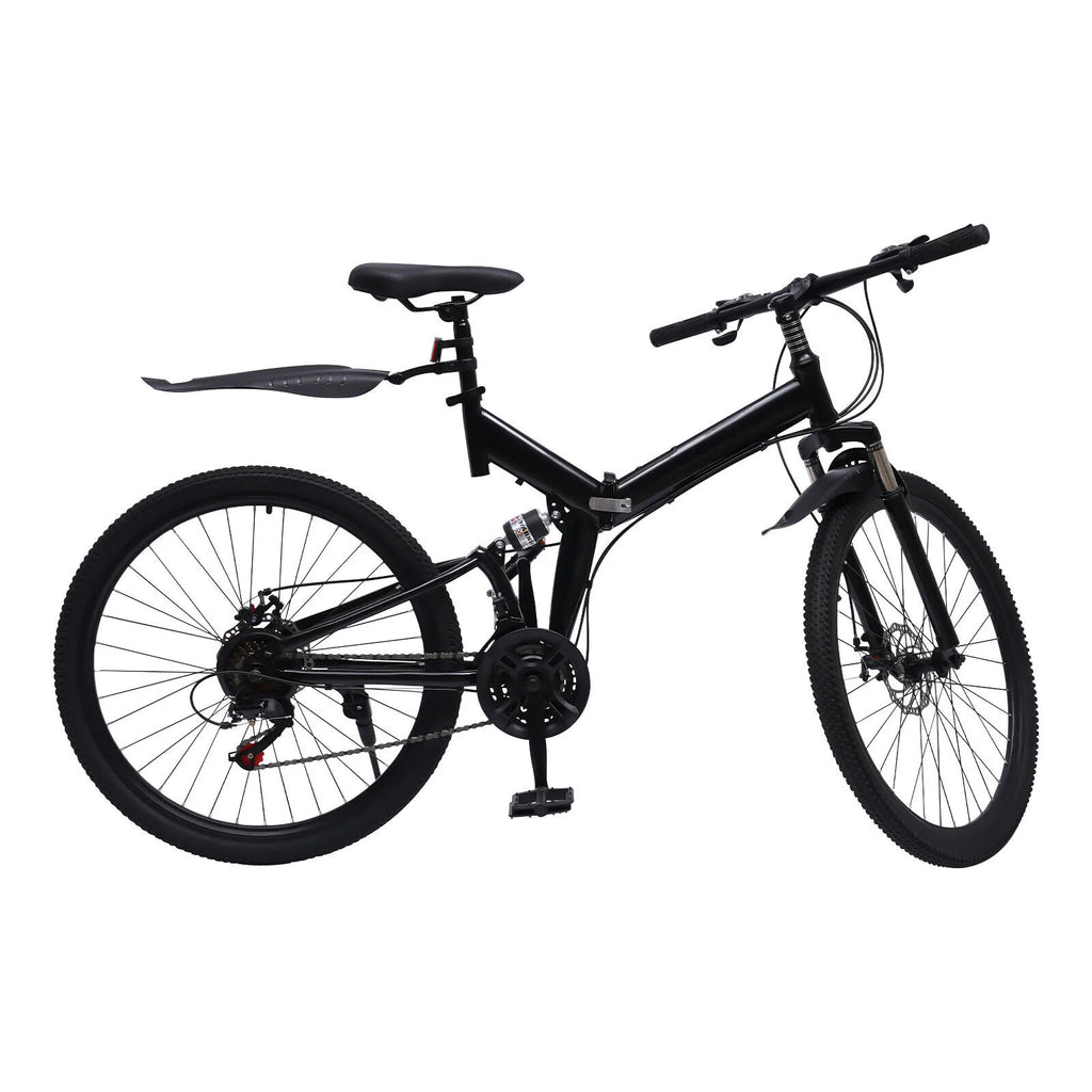 26 Inch Folding Mountain Bike 21 Speed Double Disc Brake Carbon Steel Frame Fold
