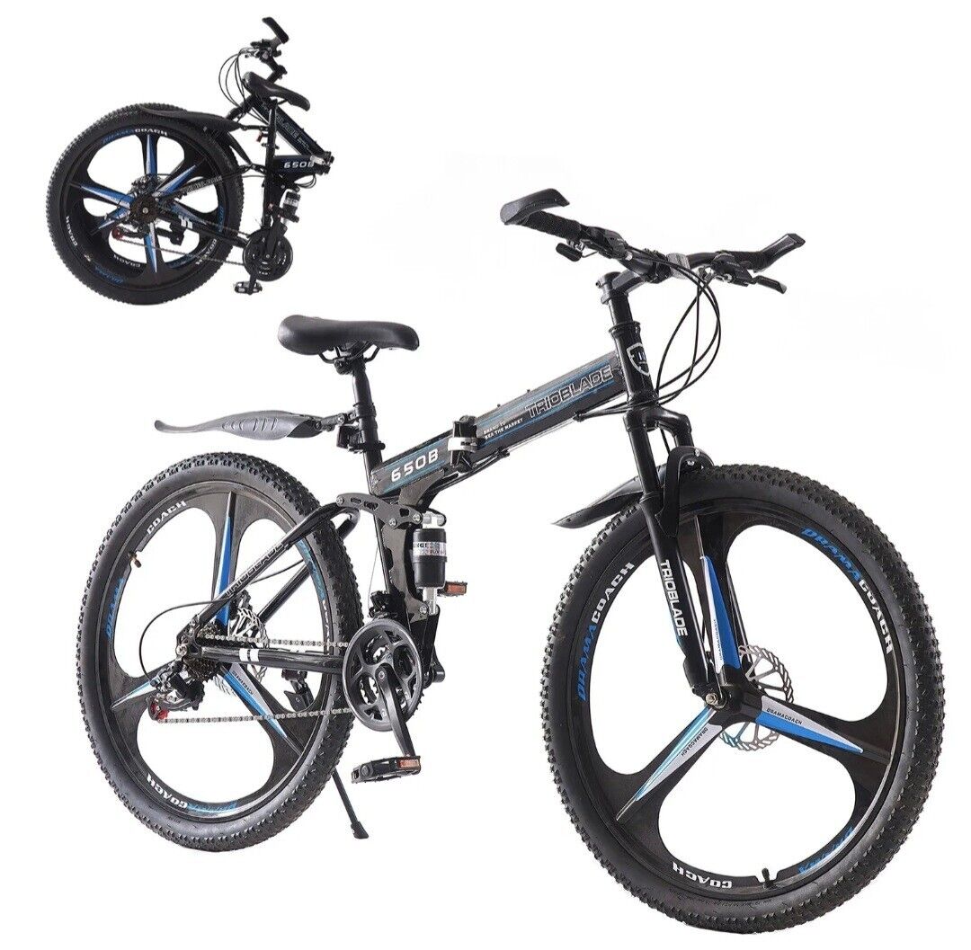 TRIOBLADE 27.5'' Mount Bike 21 Speed Folding Bicycle Full Suspension Disc Brakes - Folding Bikes 4U