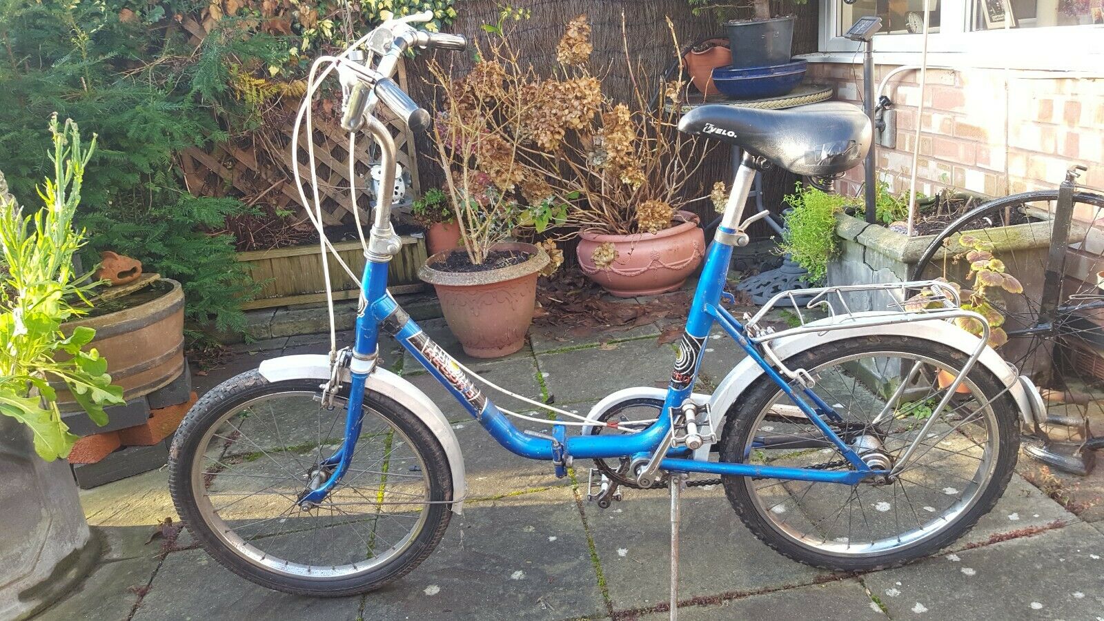 VINTAGE RECORD FOLDING STEP THROUGH BIKE FRAME BLUE BICYCLE - Folding Bikes 4U
