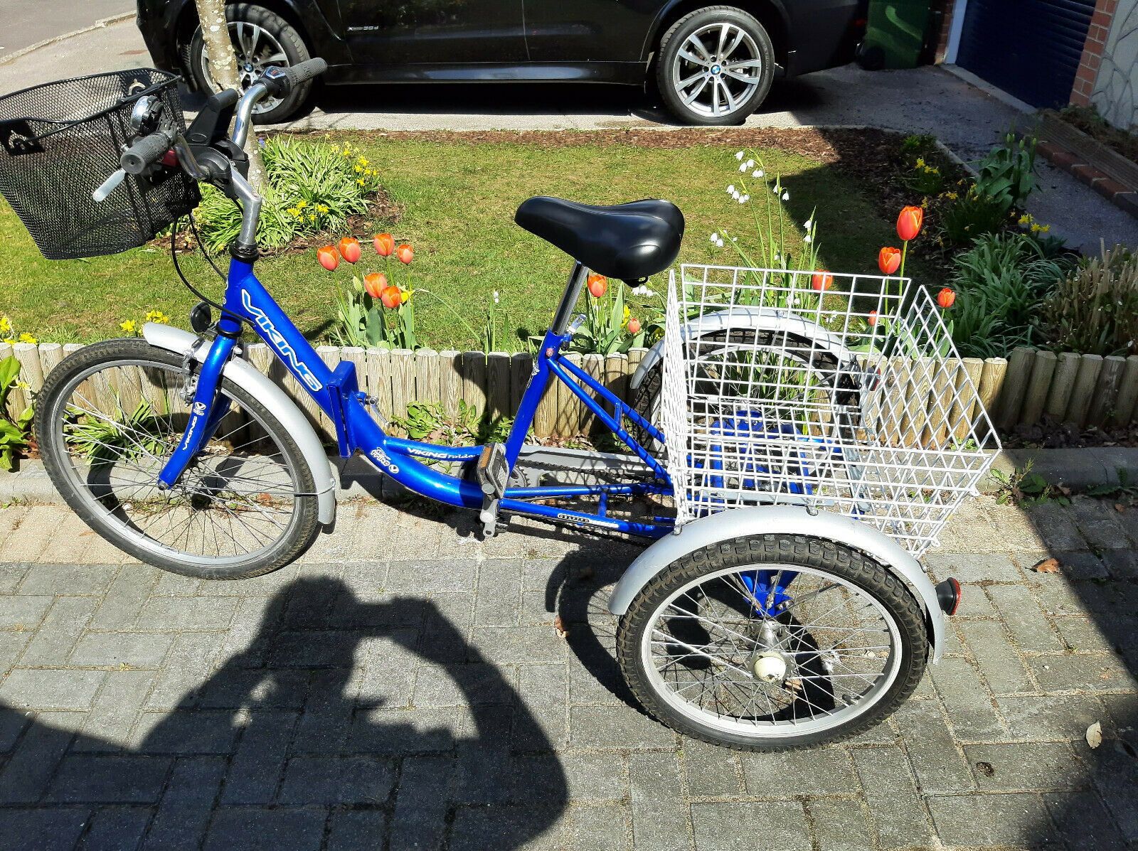 Viking Adult Folding Trike Tricycle with Basket, colour Blue, hardly used. - Folding Bikes 4U