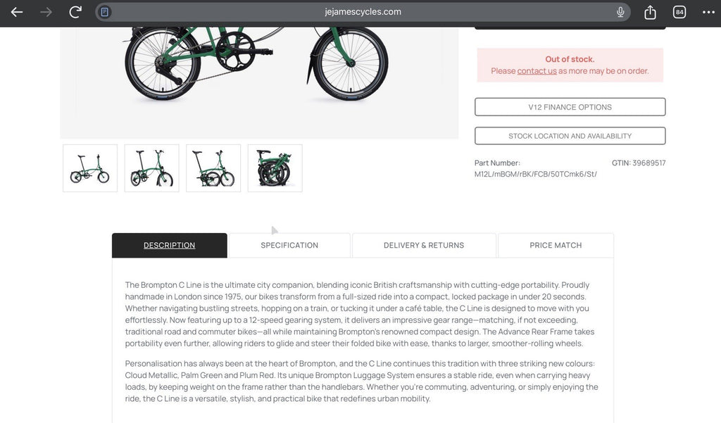 (BRAND NEW BOXED) Brompton C Line Folding Bike 12 Speed 16in - Palm Green 2026