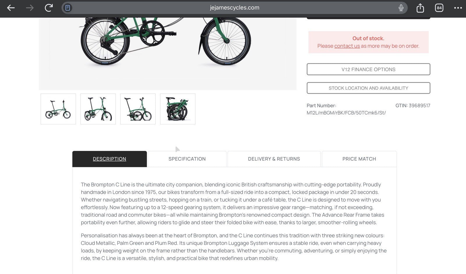 (BRAND NEW BOXED) Brompton C Line Folding Bike 12 Speed 16in - Palm Green 2026