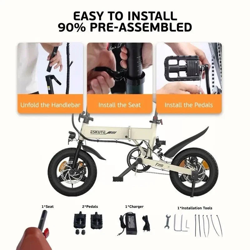 14" Portable Commuter Bike 50km range 36V 7.8A Folding City Bike Full Disc-F200R