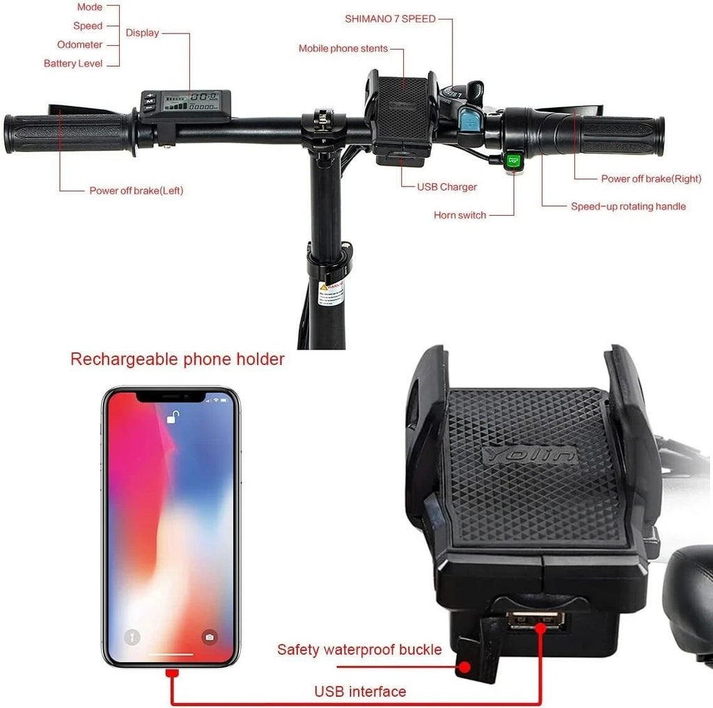 20" Portable Commuter Bike 60Nm 48V 10.4A  Folding City Bike 7 Speed -XD30BL new