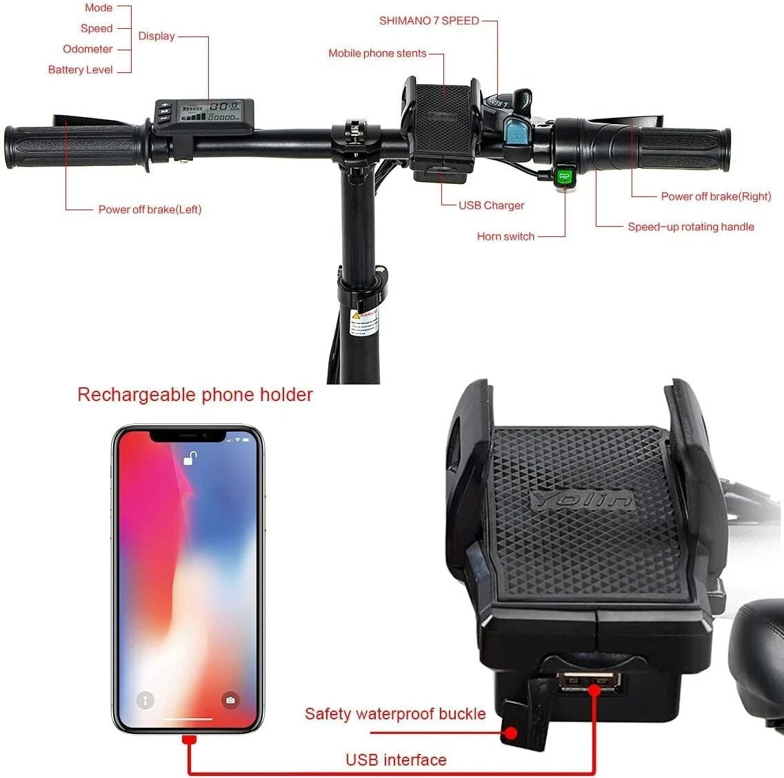 20" Portable Commuter Bike 60Nm 48V 10.4A  Folding City Bike 7 Speed -XD30BL new