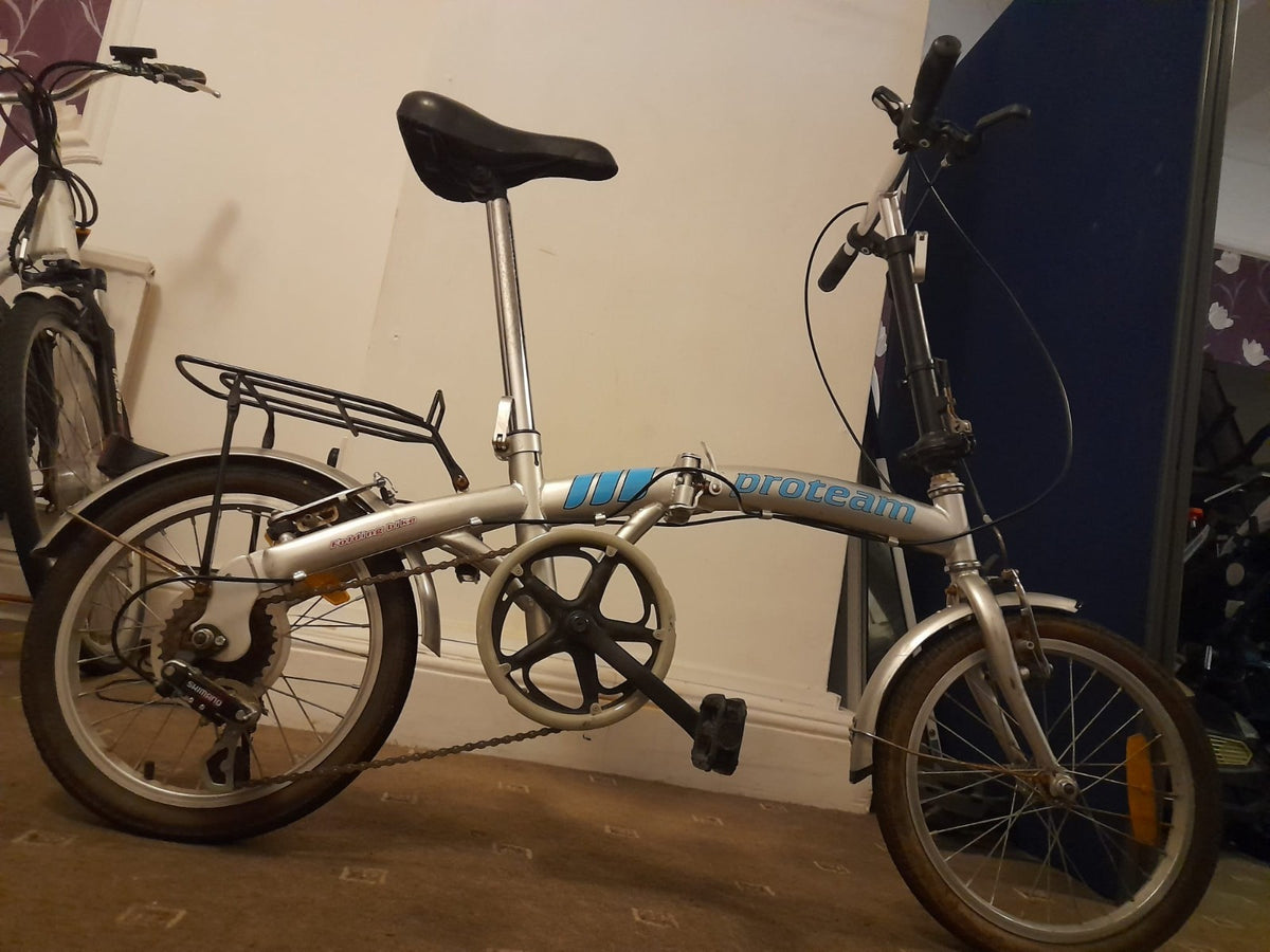 Proteam 20in Folding Bike 6 Speed Silver/Blue Rear Rack Mudguards