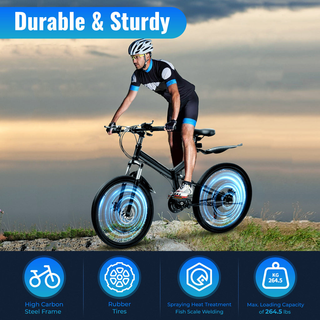 26" Folding Bikes Mens Mountain Bike Full Suspension Disc Brake Bicycle UK
