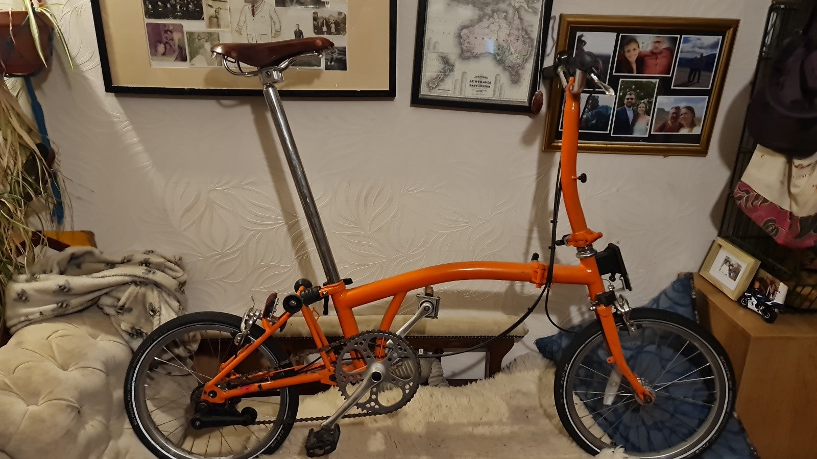 Brompton Orange 2 Speed S2L - International Post. Brooks Saddle Folding UK