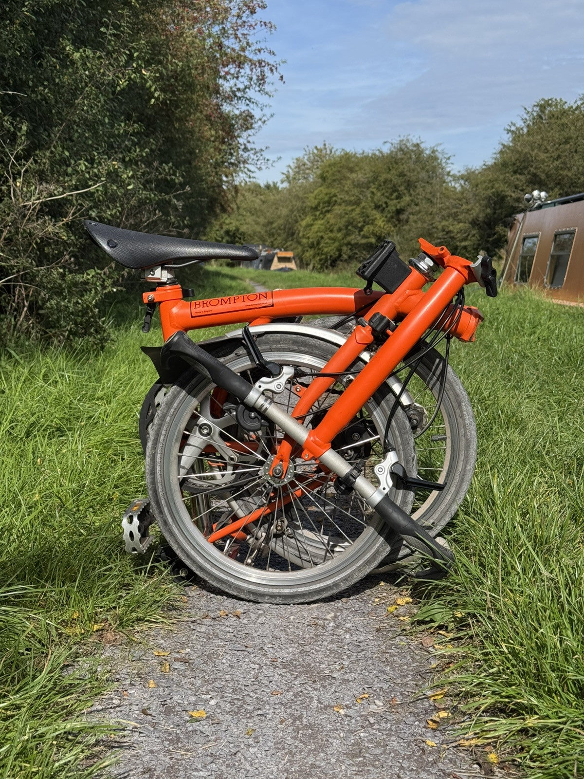 Brompton S3L Orange 3 Speed flat handlebars, Brooks Cambium Saddle