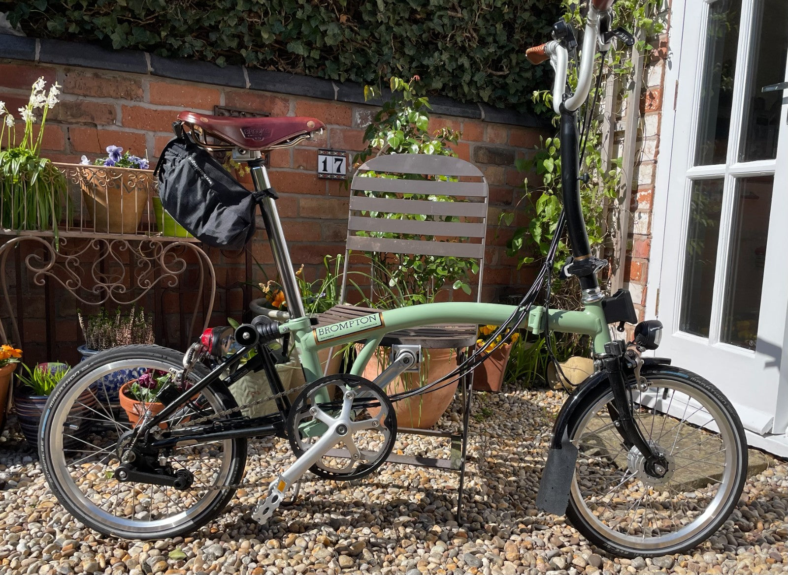 BROMPTON 6-SPEED H-TYPE CUSTOM URBAN TOURER, SAGE GREEN with BLACK EXTREMITIES