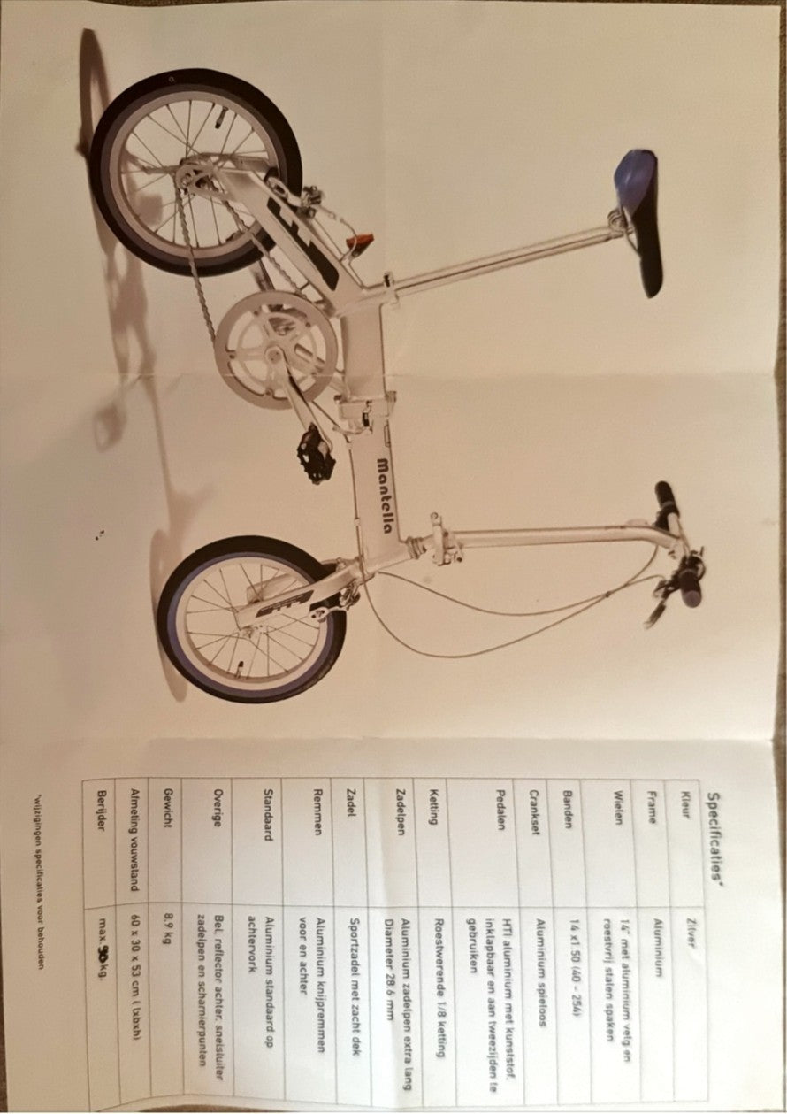 Montella folding bike with a silver aluminum frame