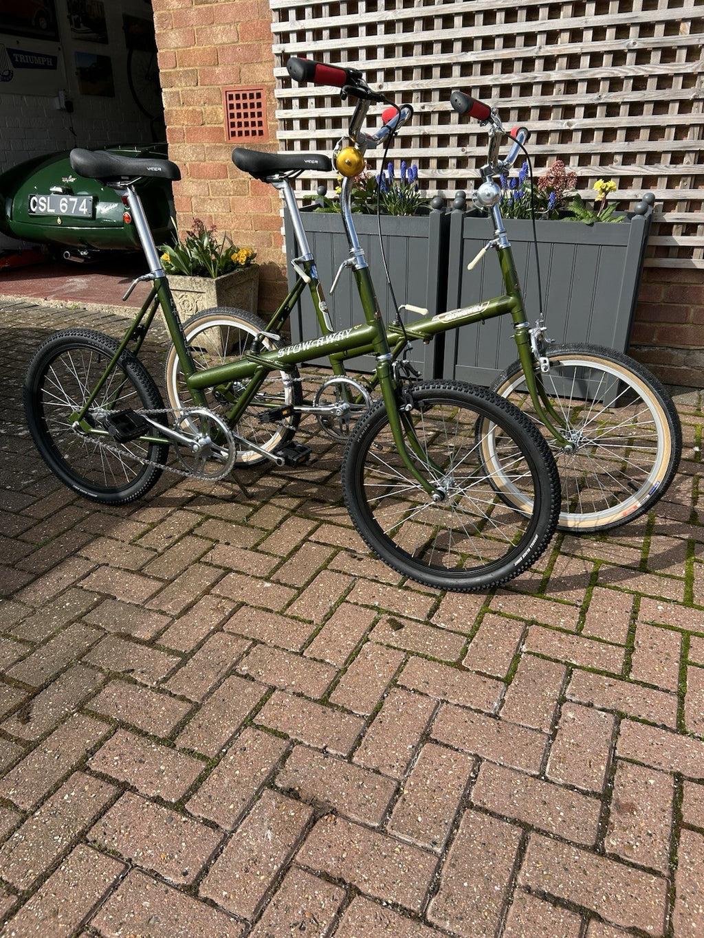 Pair of Customised Retro Nottingham-built Steel Raleigh Stowaway Folding Bikes