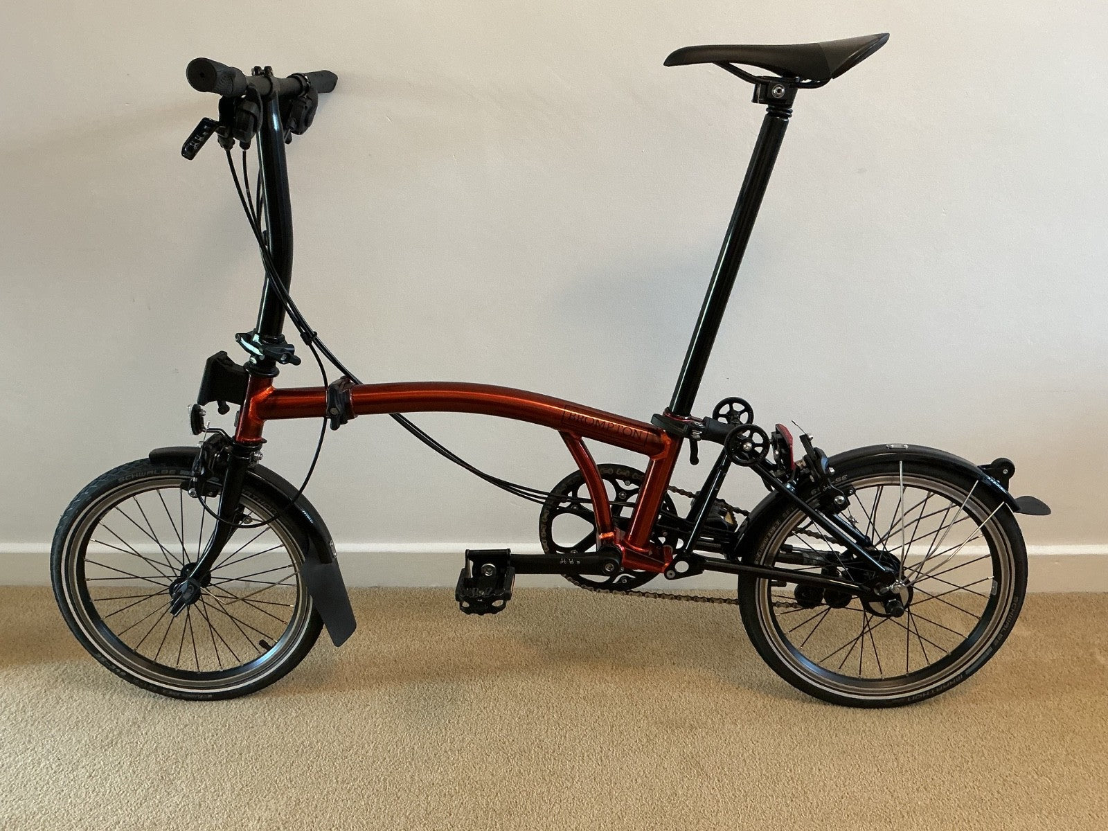 Brompton C Line Flame Red Lacquer low bar 6 speed