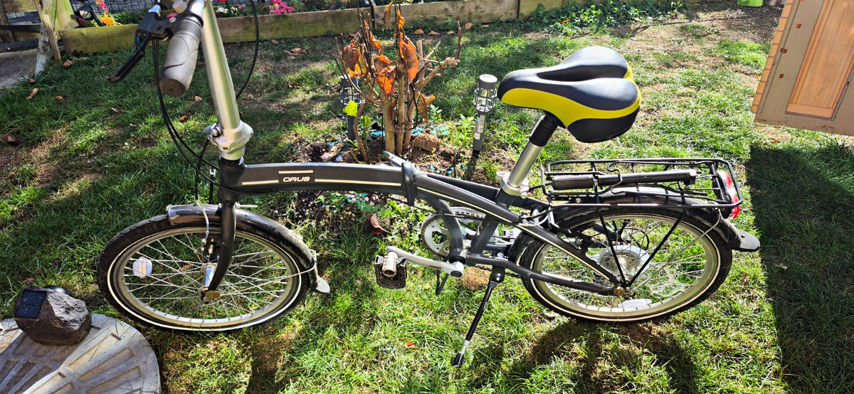 ORUS 20in Folding Bike 6-Speed Derailleur, Rear Rack, Mudguards, Grey