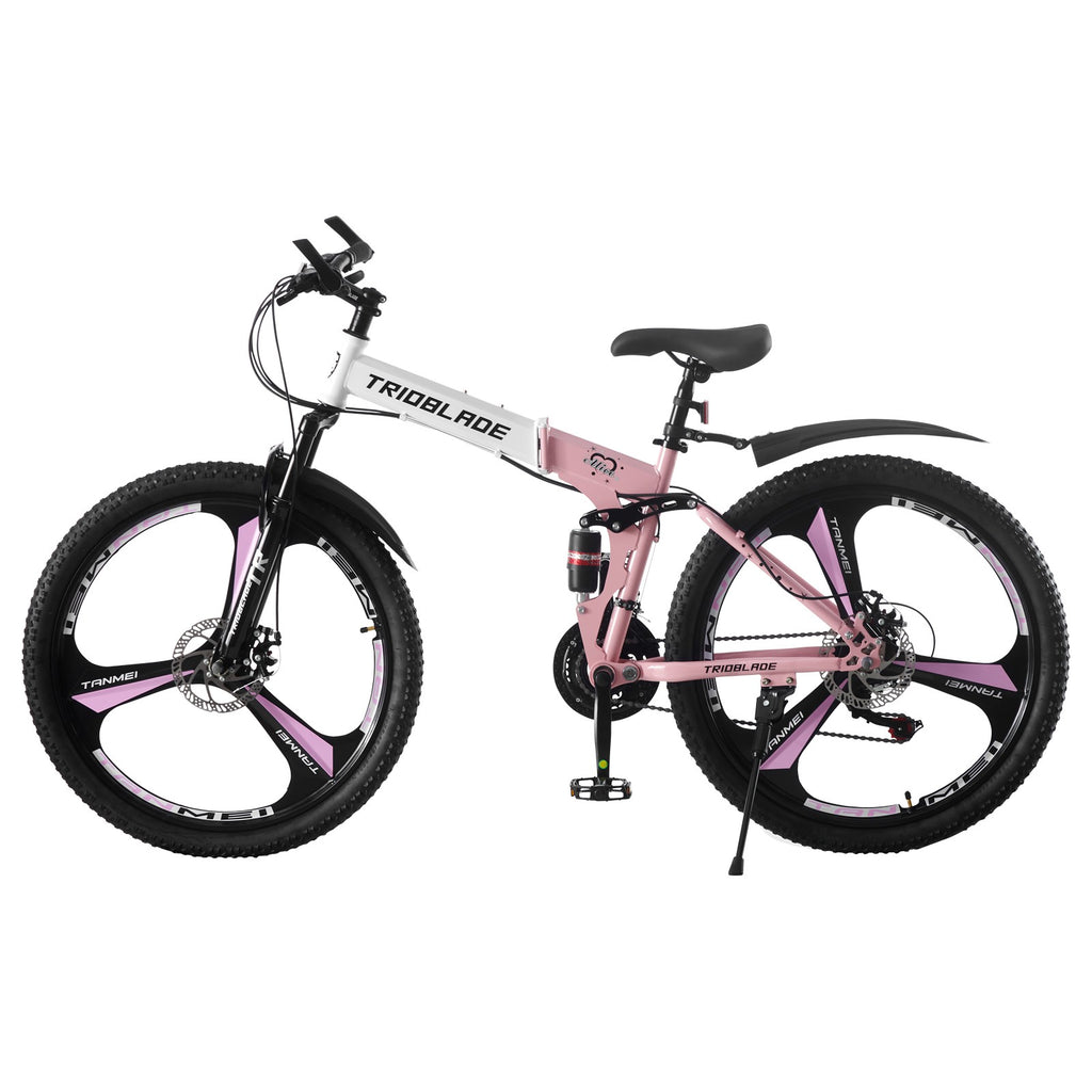 26 inch Foldable Mountain Bike 21 Speed Transmission System Adult Bike Pink