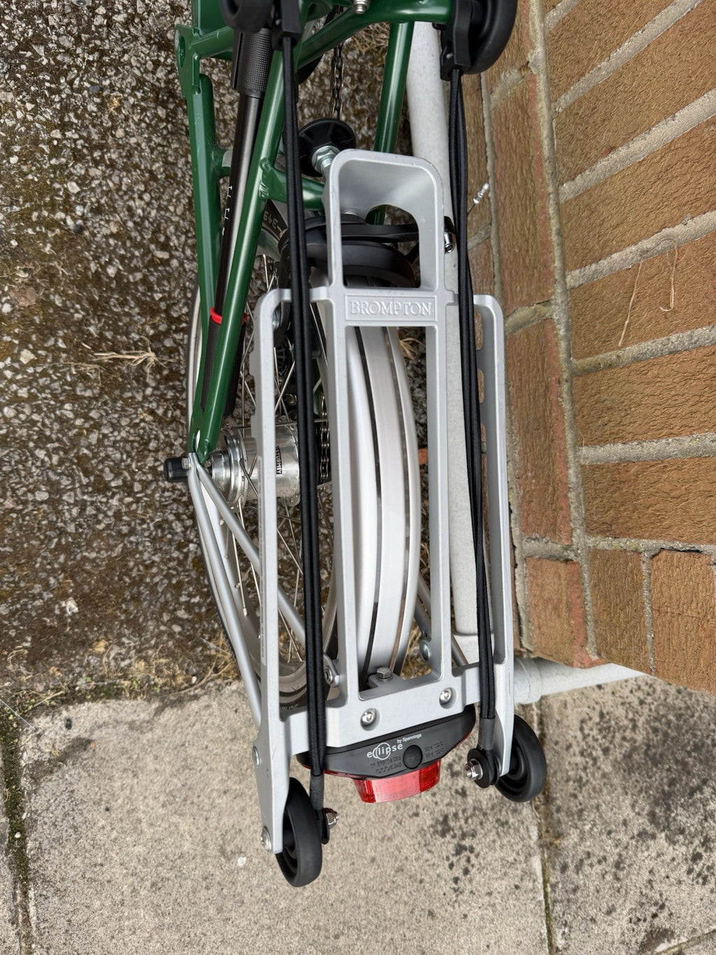 Brompton Folding Bike 16in Green/Silver w/ Front & Rear Lights Reflectors