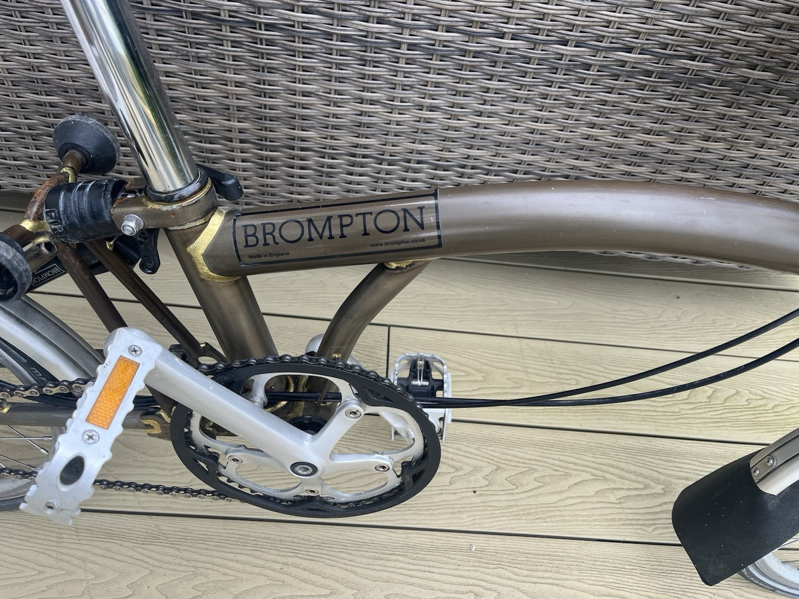 Brompton Folding Bike, Raw Lacquer, Brooks Leather Saddle, Front Bag, Pump, VGC