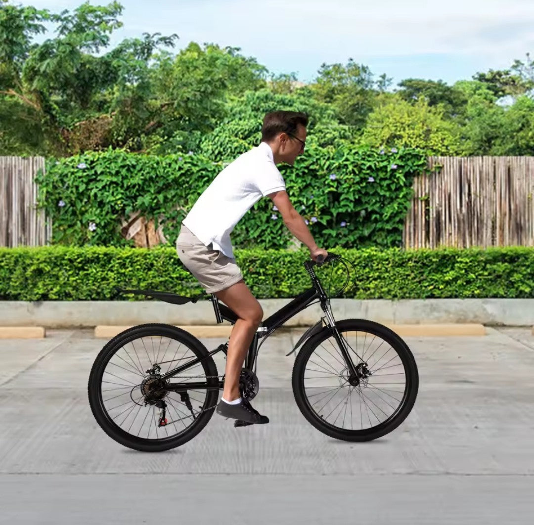 26" Folding Mountain Bike 3-Speed Foldable Bicycle Commuter City Bike Adult UK