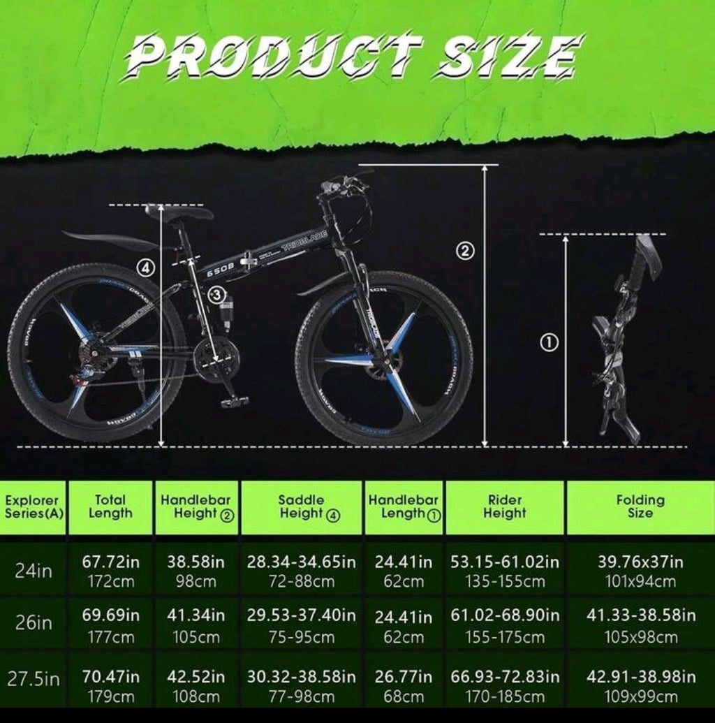 24"-27.5"Folding Mountain Bike 21Speed Full Suspension Bicycle For Men WomenGift