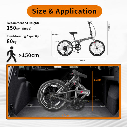 20 Inch Adult Folding Bicycle 7-speed Transmission System Folding Bicycle Grey