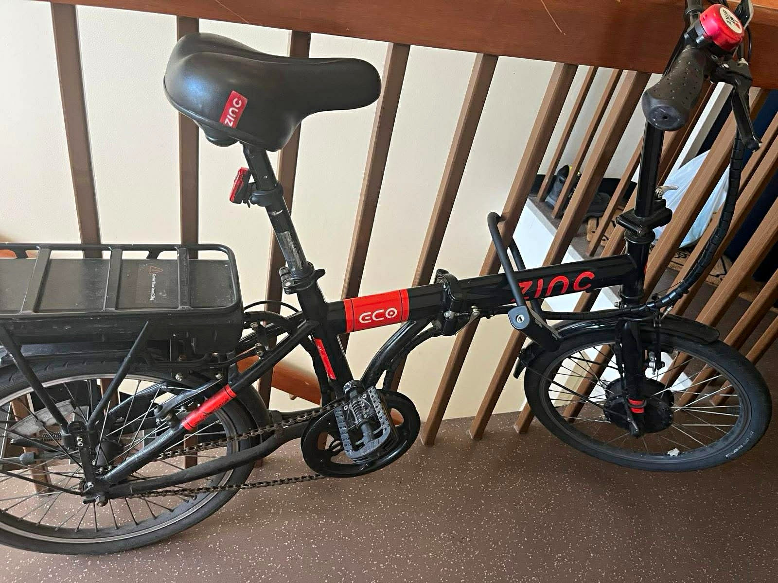 Zinc Eco Folding Bike 20 in Wheels Black/Red with Rear Bike Rack