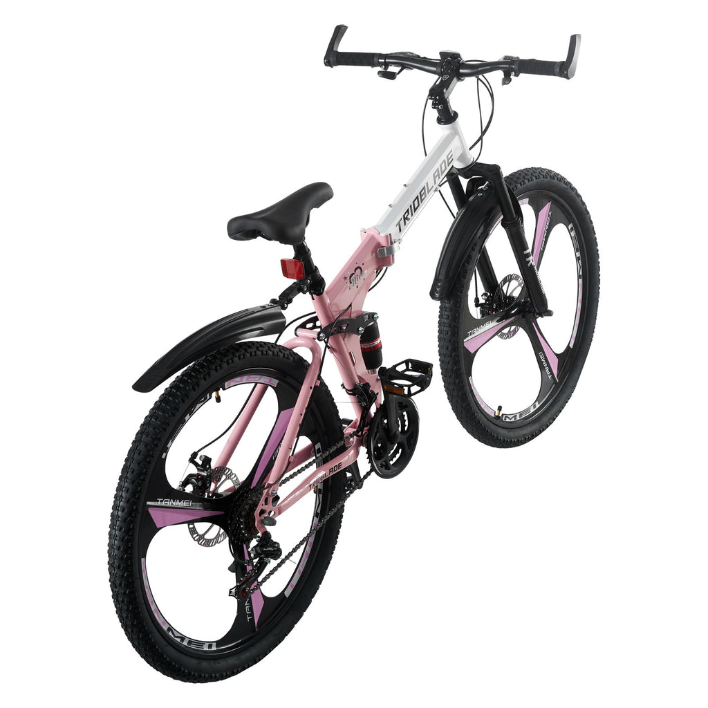 24 26 inch Foldable Mountain Bike 21 Speed Transmission System Adult Bike Pink