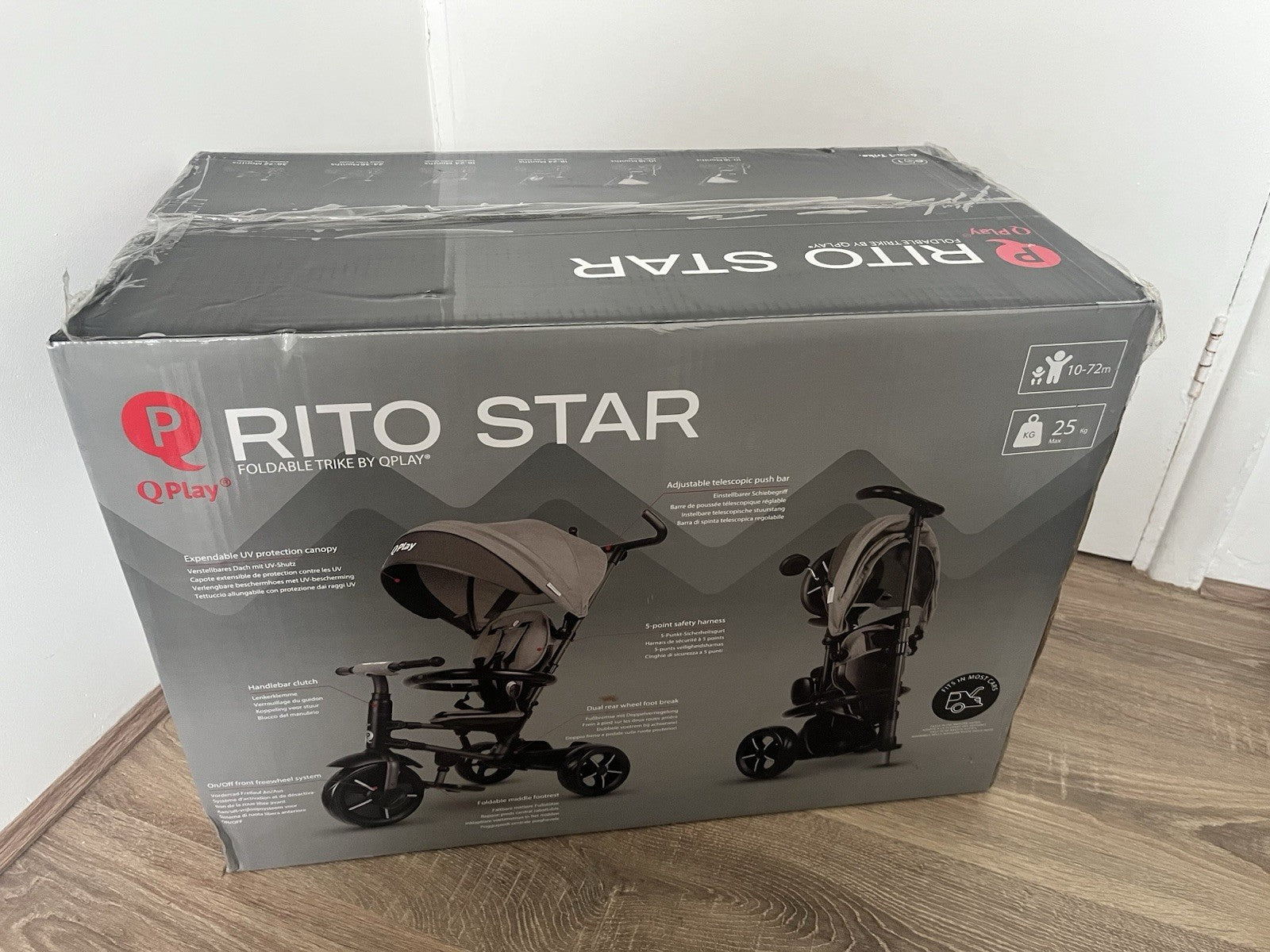 QPlay Rito Star Folding Trike Grey New In Box Age From 10 to 72 Months Kids Bike