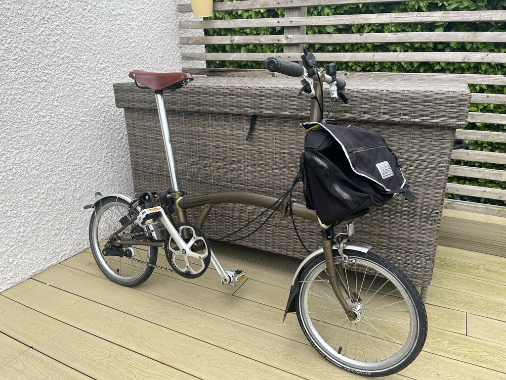 Brompton Folding Bike, Raw Lacquer, Brooks Leather Saddle, Front Bag, Pump, VGC