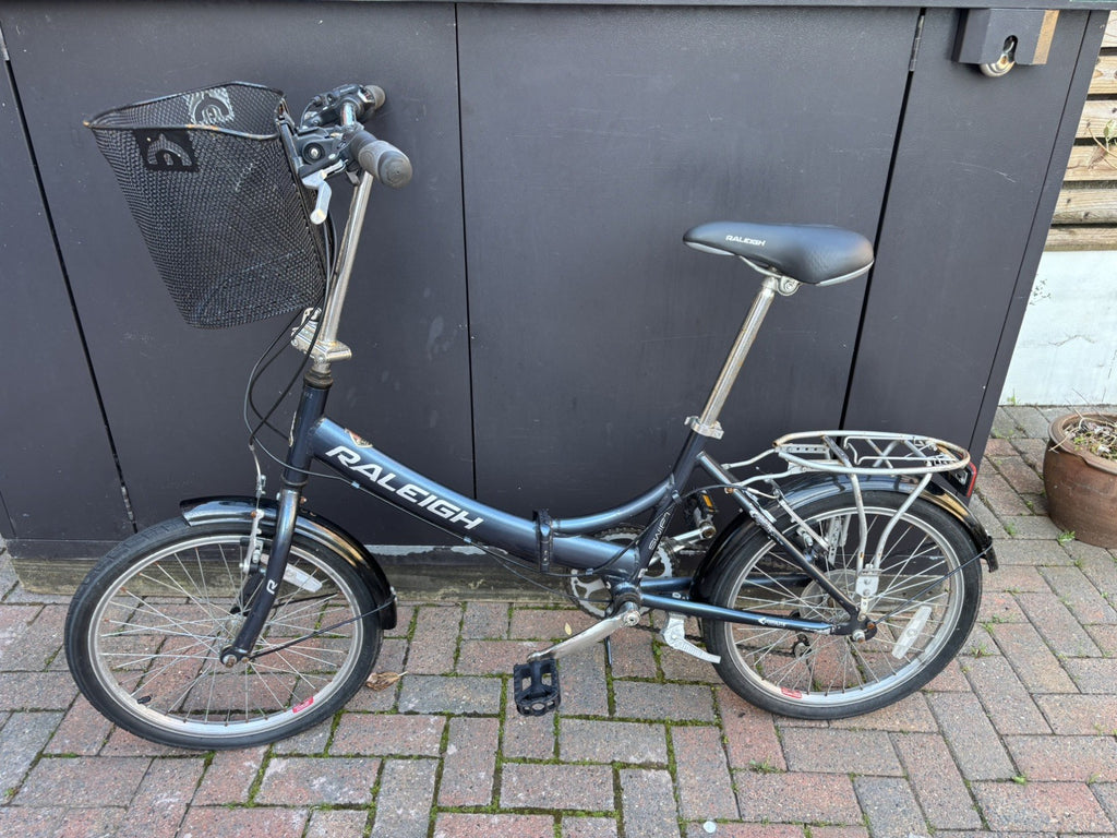 Vintage Blue Folding Bike Raleigh Swift 20 Inch Wheels Aluminium Frame Gears