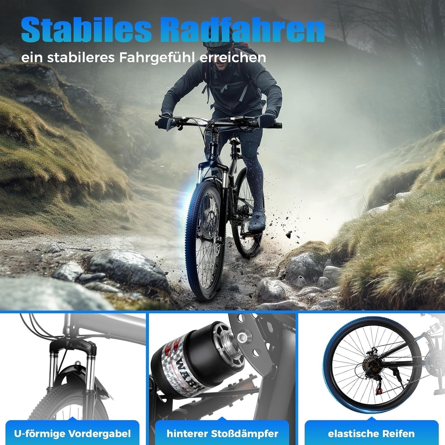 26 Inch Folding Mountain Bike, Mountain Bike Full, Suspension Disc Brake Bicy...