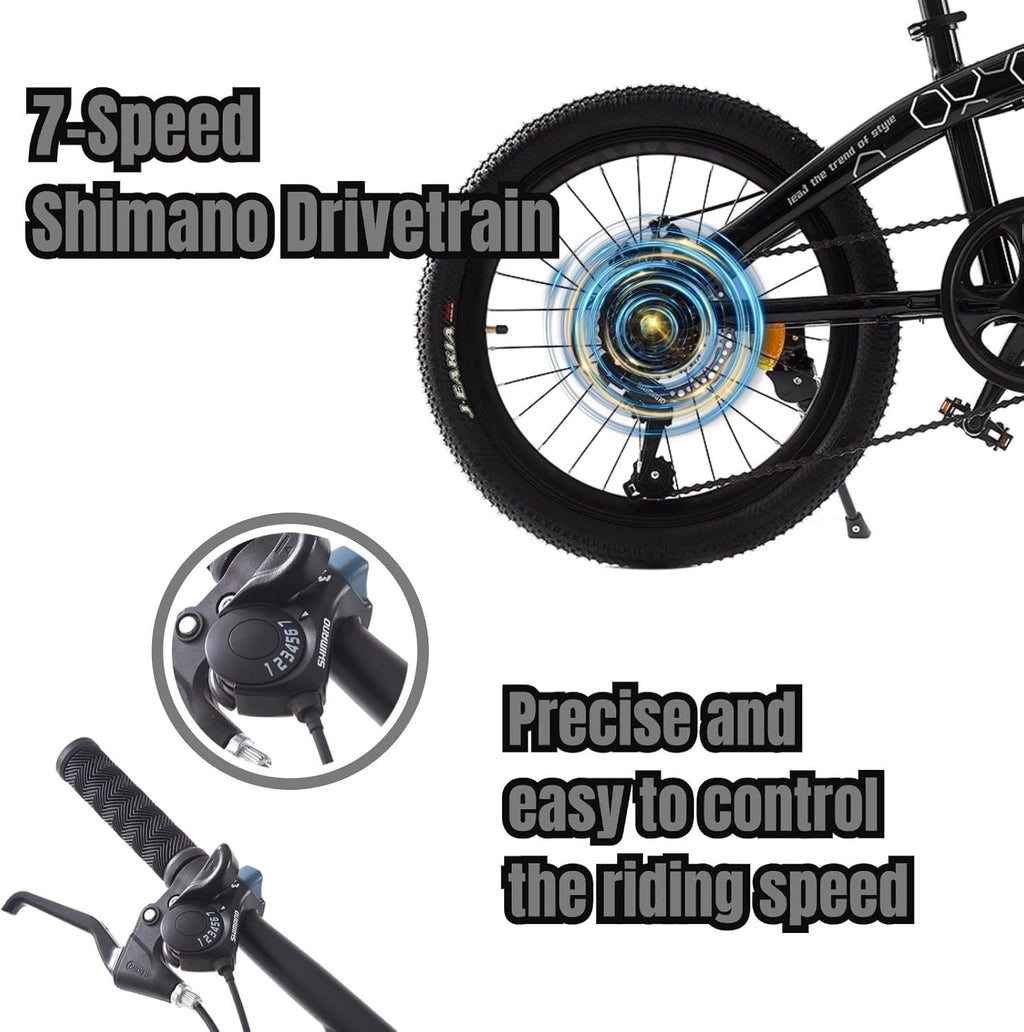 20” Foldable City Bike 7-Speed Disc Brake Lightweight Compact Commuter Bike