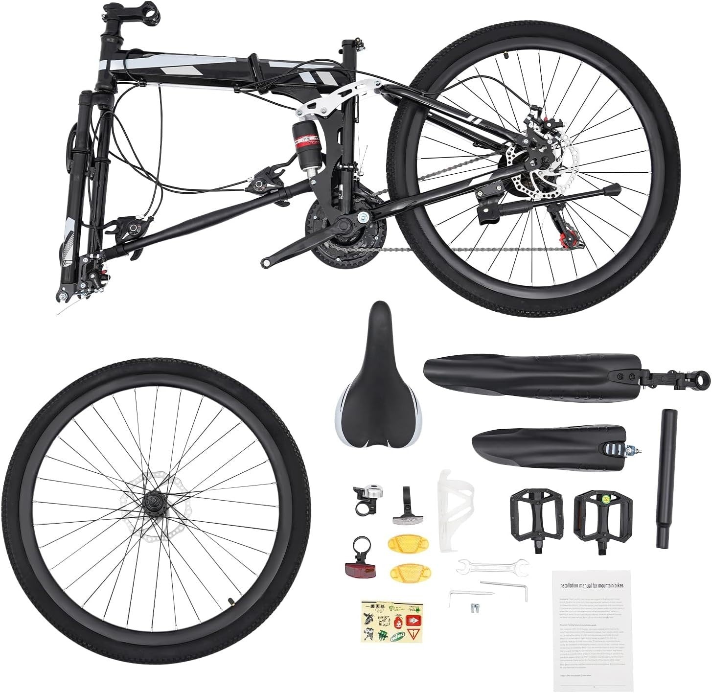 26" Folding Mountain Bike 21-Speed Disc Brake Carbon Steel Frame MTB