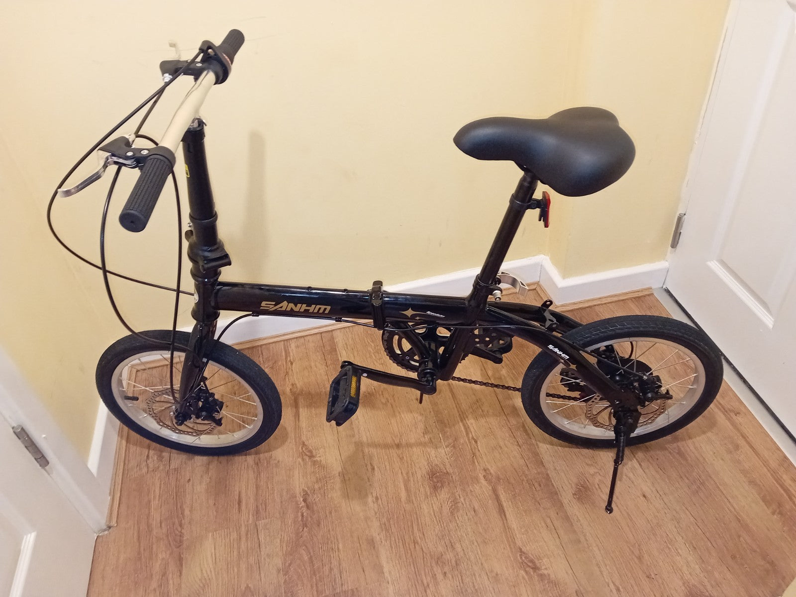 Folding Bicycle 16" Inch Bikes for Adults 6-Speed Foldable City Bicycle Black