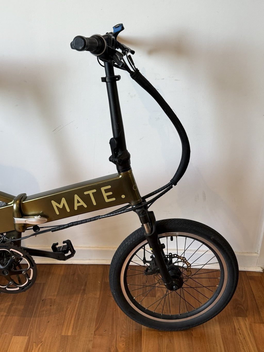 Olive Gold 250W MATE City Bike with 60mile Range, Discs & Full Suspension