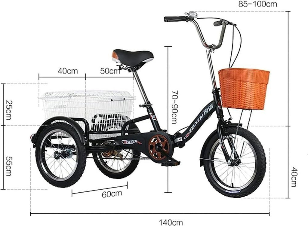 Single Speed Adult3 Wheels Cruise Bicycles 16 Inch with Basket, Foldable Double