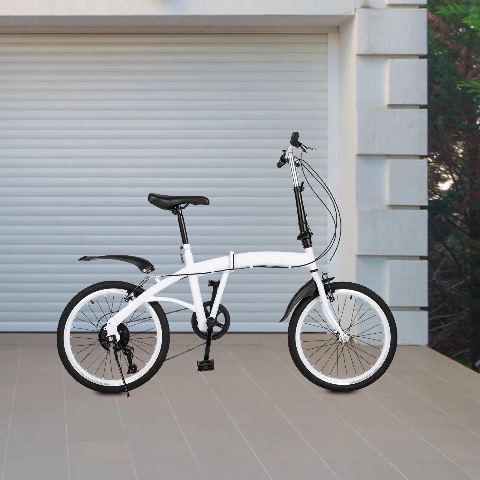 20 inch Unisex Folding Bike Adult Kids City Bike 6 Speeds V Brakes Bicycle White
