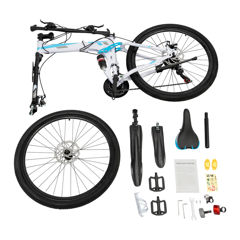 26" Folding Mountain Bike 21 Speed Men Bikes MTB Bicycle School Dual Disc Brake
