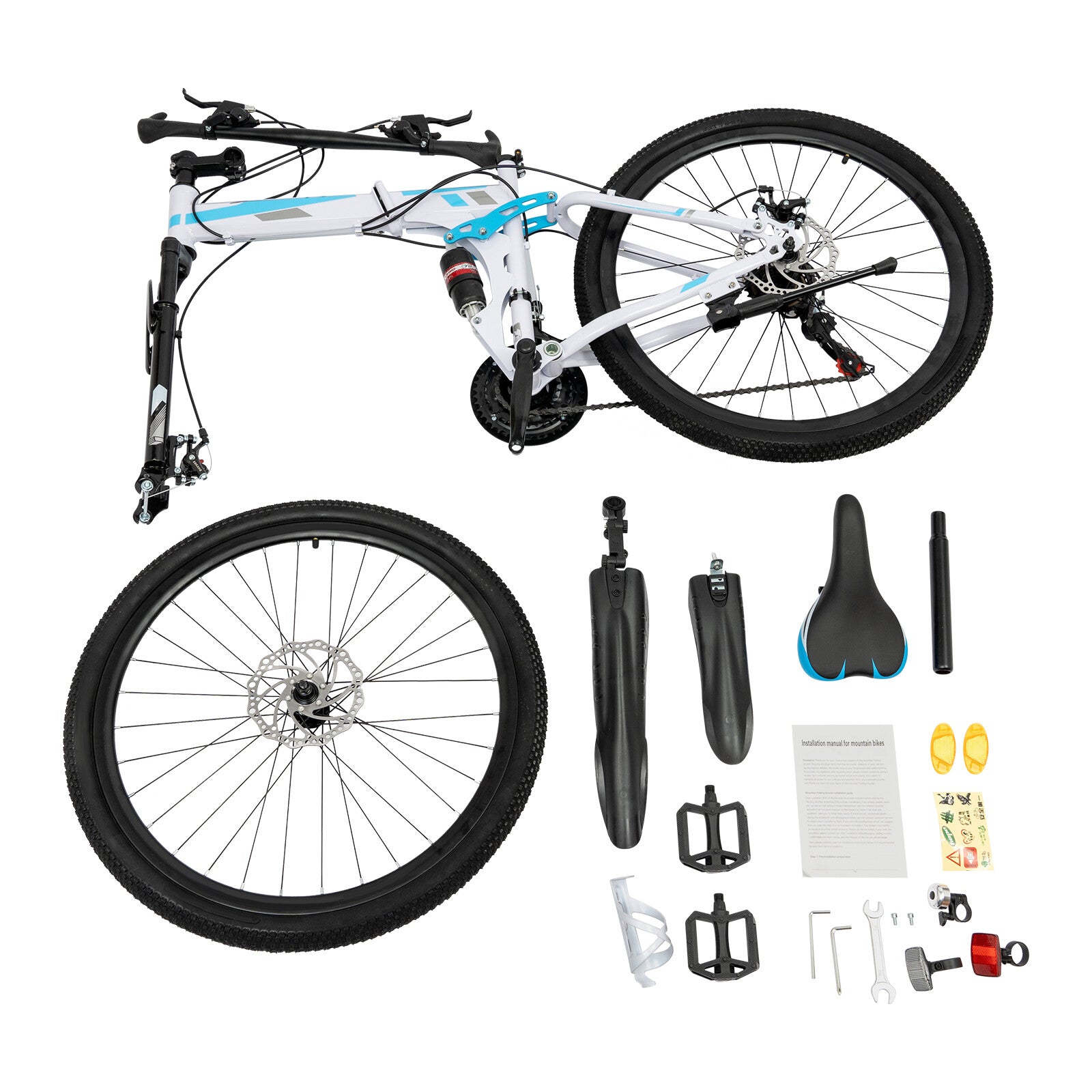 26" Folding Mountain Bike 21 Speed Men Bikes MTB Bicycle School Dual Disc Brake