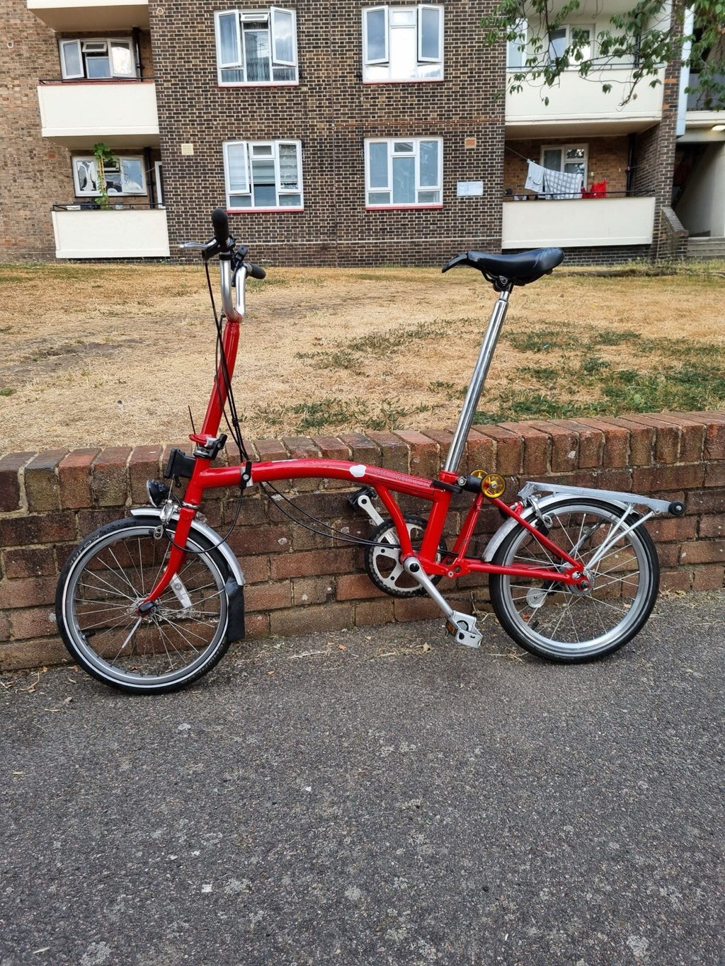 Brompton Folding Bike Red 16in Wheels Small Frame Rear Rack Mudguards Reflectors