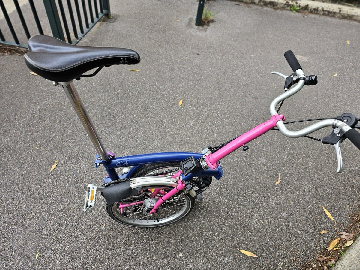 Brompton  c line 2012 Folding Bike 16 in M Frame Blue/Pink Mudguards lights