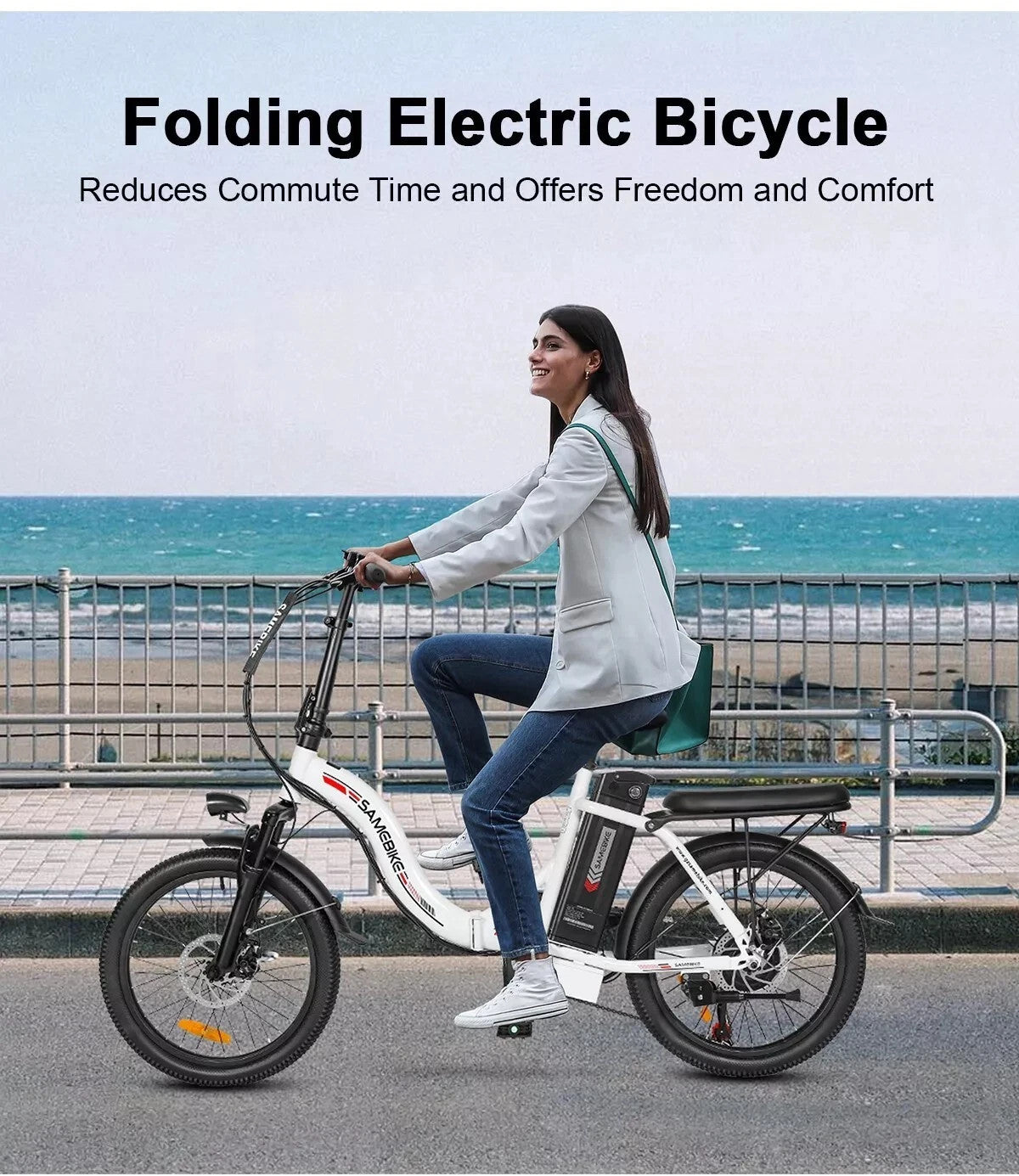 20" Portable Commuter Bike 36V 12AH Folding City Bike 7 Speed -CY20R Light Blue