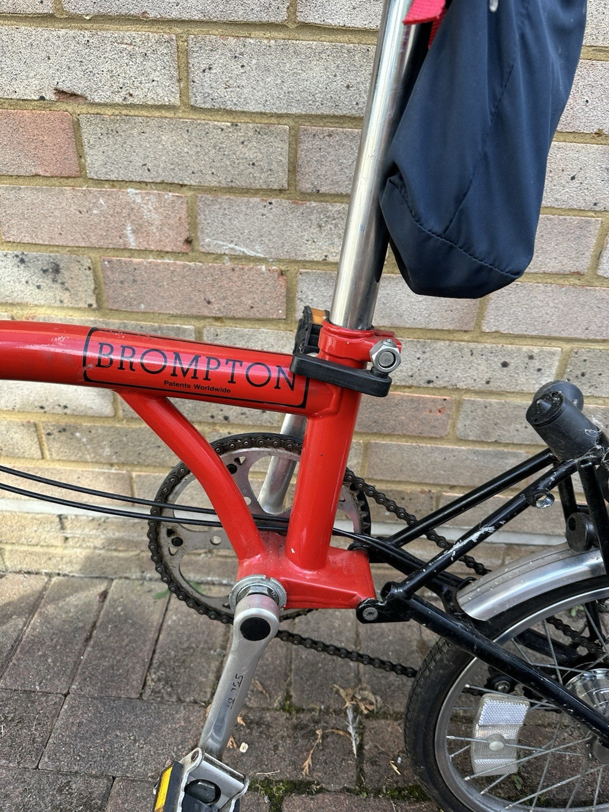Brompton Folding Bike 16in Wheels Red/Black/Silver Mudguards Bell,lights,3 speed