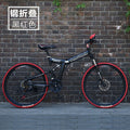 26 Inch Black Red Foldable Bike, 24 Speed, Disc Brakes, Front suspension 339-340