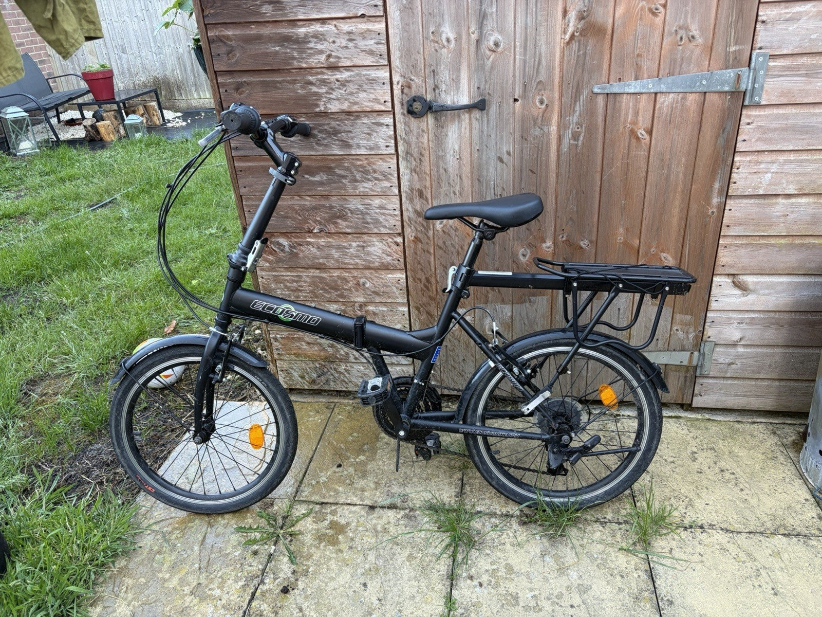Ecosmo 20 in Folding Bike Black, Rear Rack, Mudguards, Reflectors