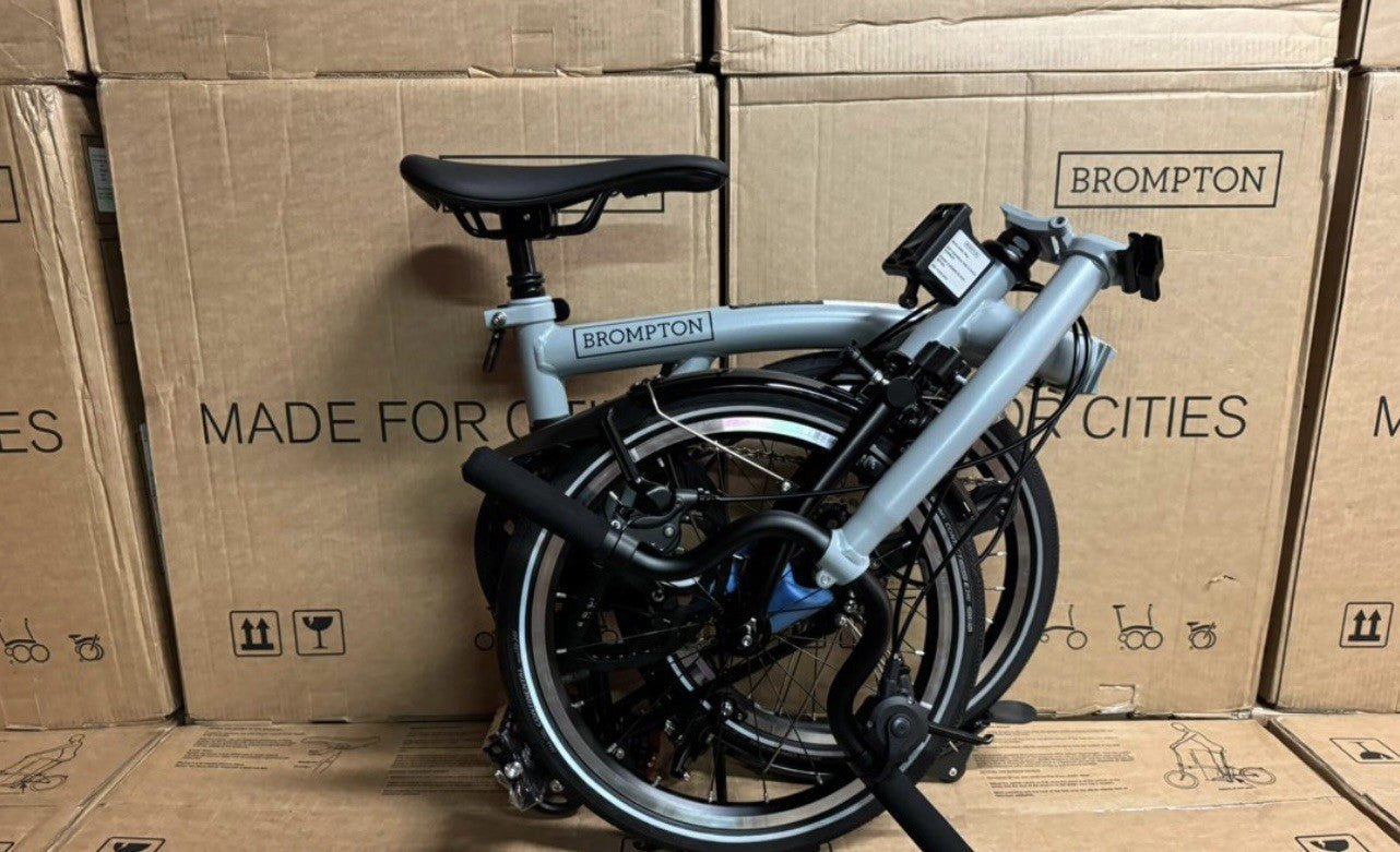 Brompton P-Line 4 Speed Folding Bike 16in High Bar, Lunar Ice