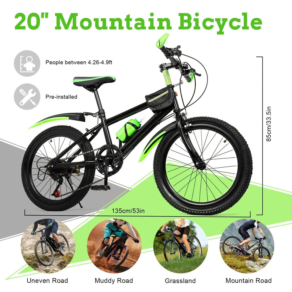 20 Inch Bike for Adult & Kids Folding Mountain Bike 7 Speed Disc Brakes Bicycle
