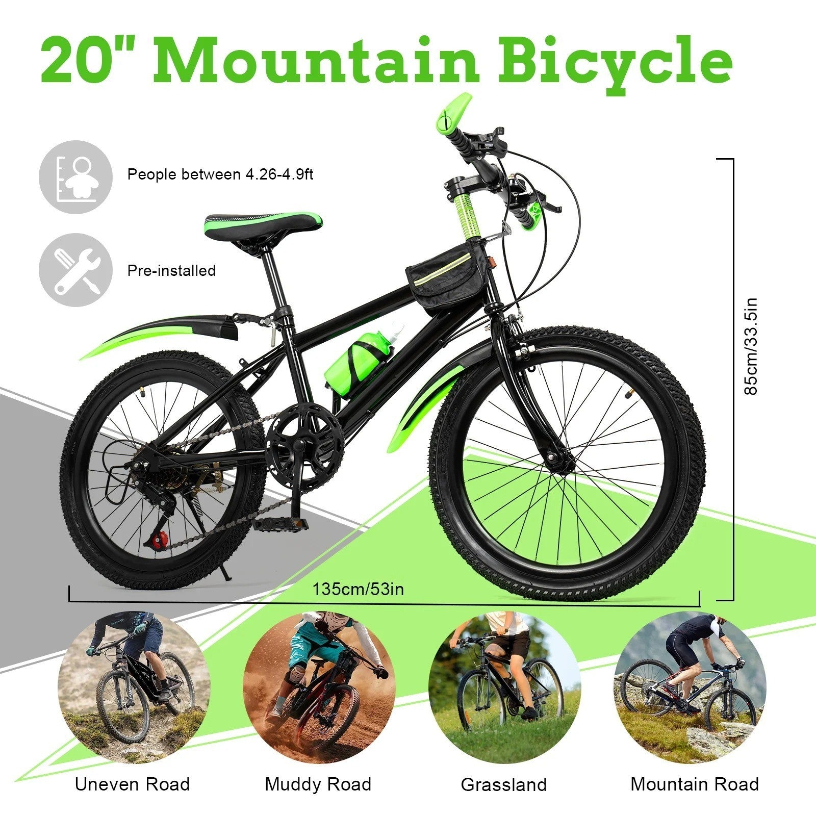 20 Inch Bike for Adult & Kids Folding Mountain Bike 7 Speed Disc Brakes Bicycle